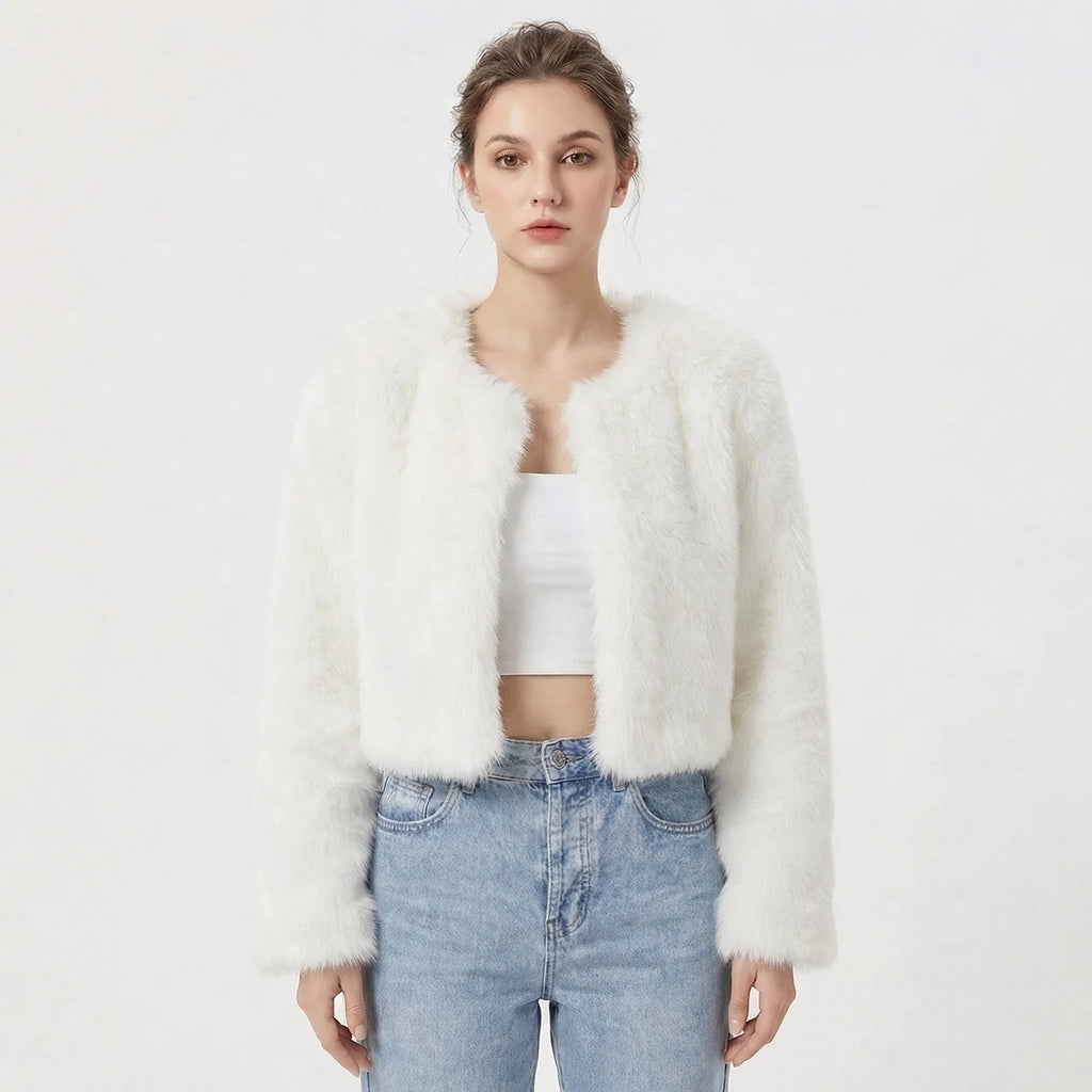 Wren – Round-Neck Cropped Fur-Look Coat for Women