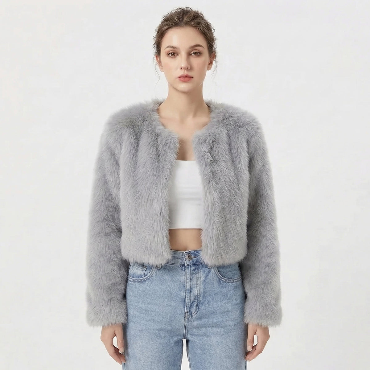 Wren – Round-Neck Cropped Fur-Look Coat for Women