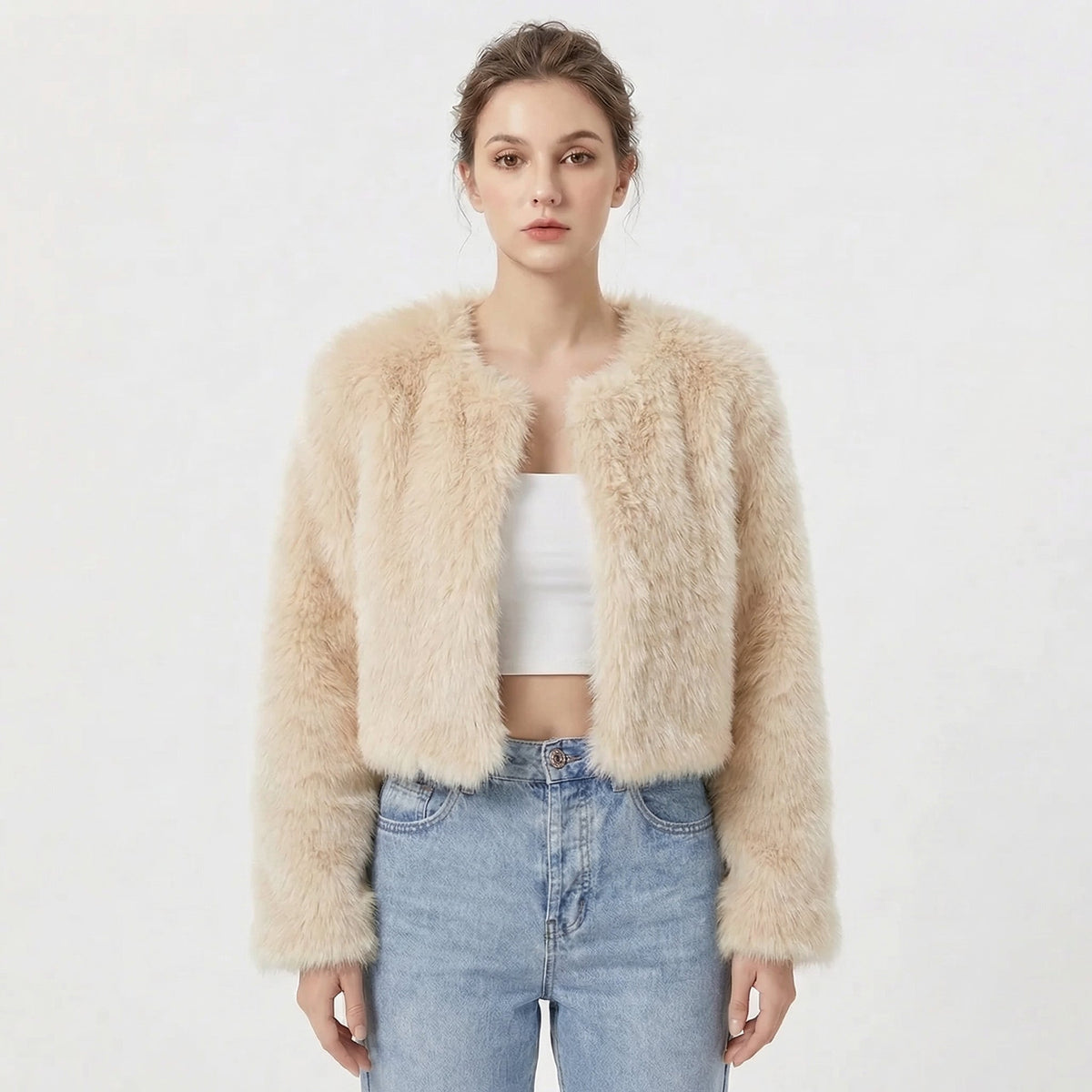 Wren – Round-Neck Cropped Fur-Look Coat for Women