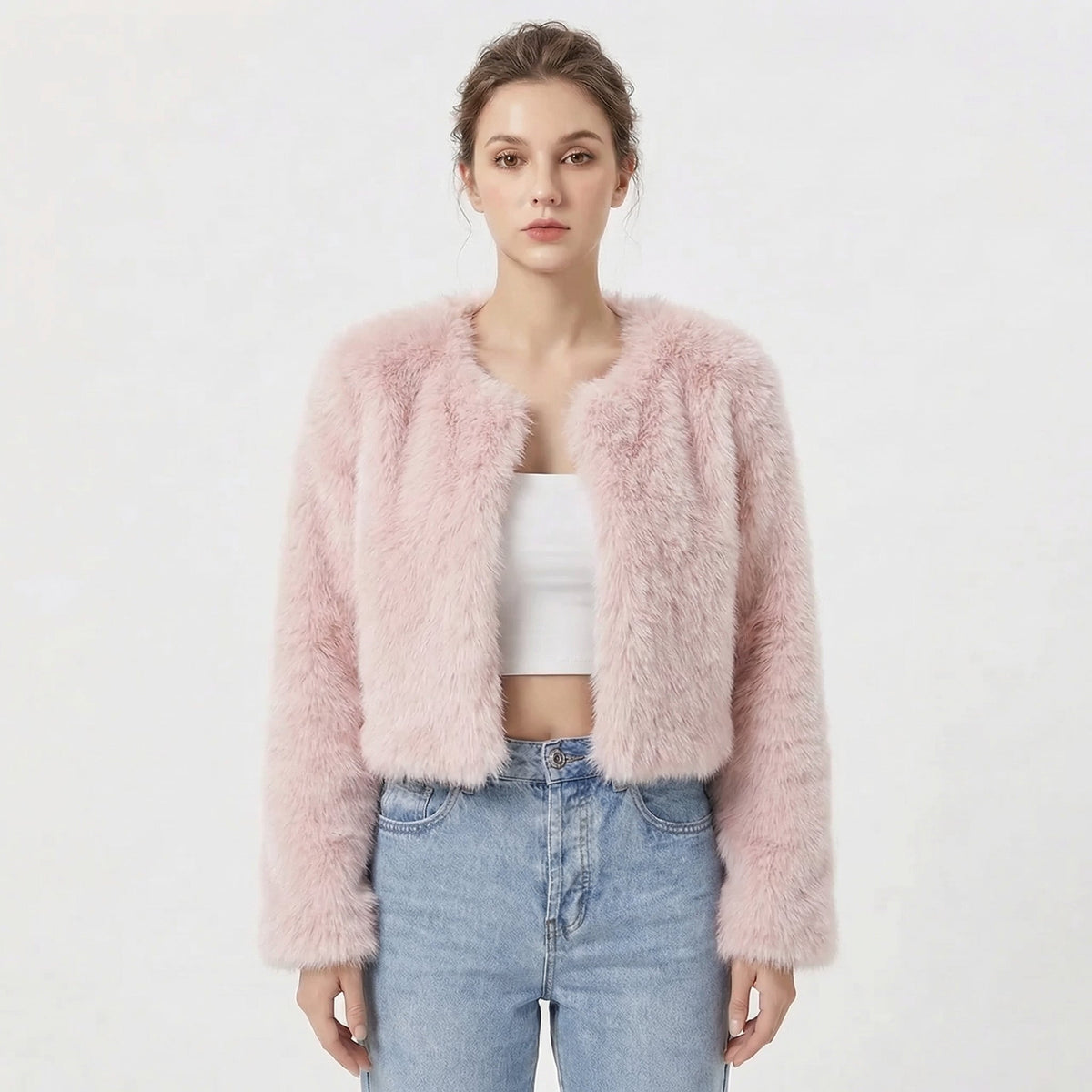 Wren – Round-Neck Cropped Fur-Look Coat for Women