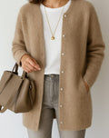 Women's Relaxed-Fit Button-Front Crew Neck Cardigan Sweater - Khaki