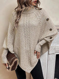 Jacinta – Cable-Stitch Poncho with Button Trim for Women