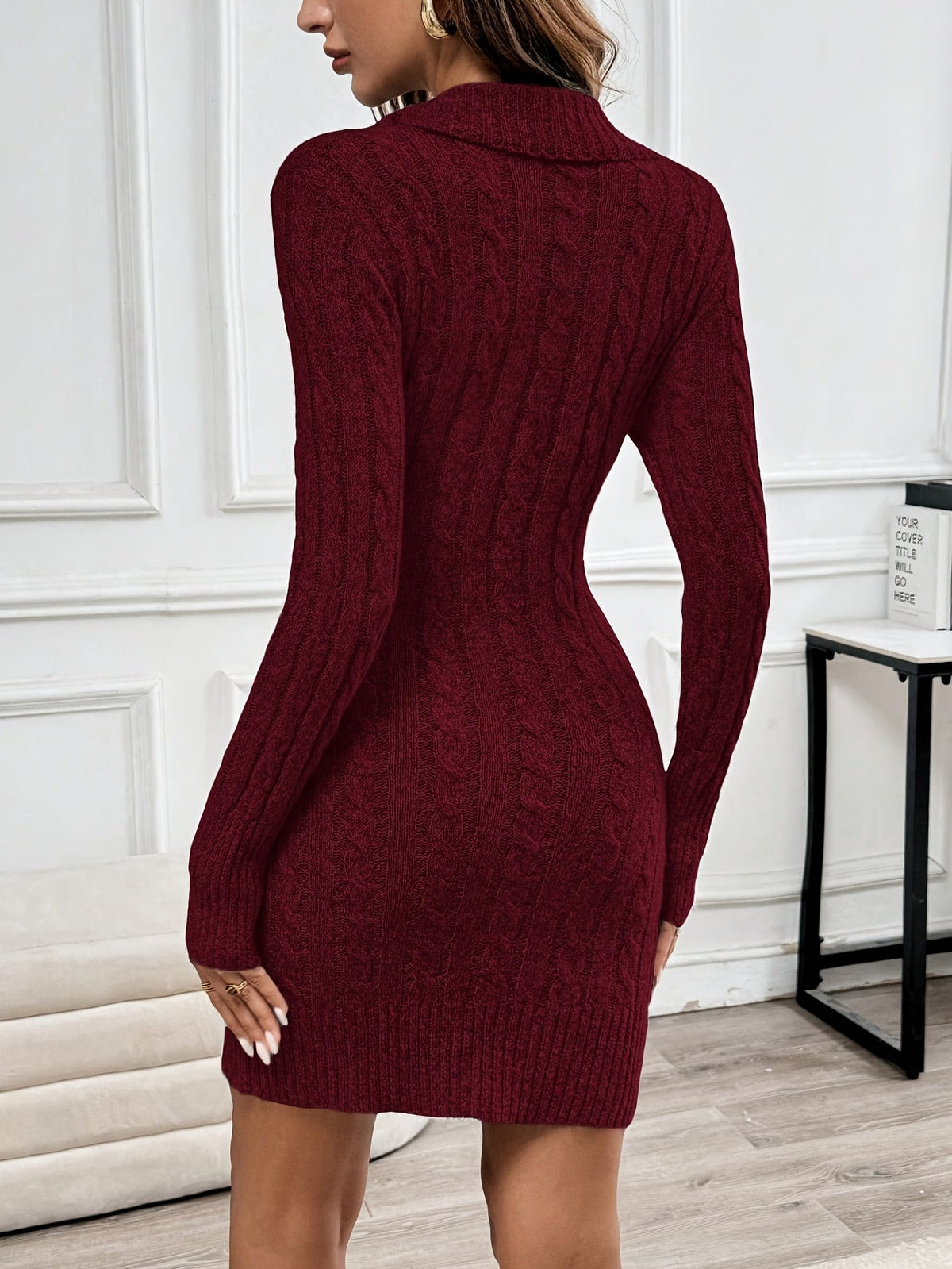Zoey – Women's Bodycon Sweater Dress with V-Neck Shawl Collar