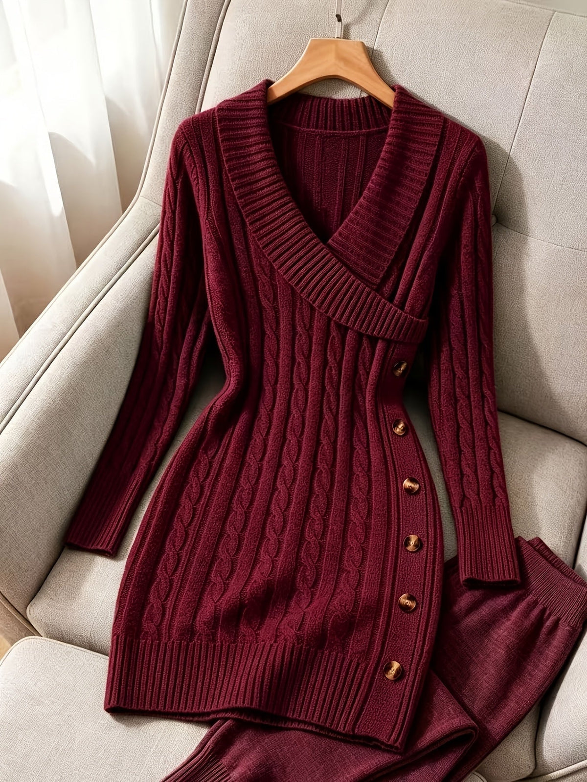 Zoey – Women's Bodycon Sweater Dress with V-Neck Shawl Collar